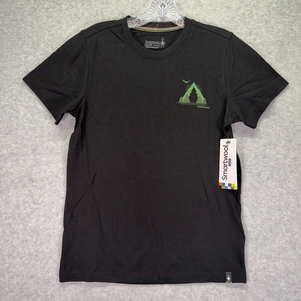 Smartwool Shirt Mens XXS Black Green Go Far Feel Good Merino Wool Short Sleeve
